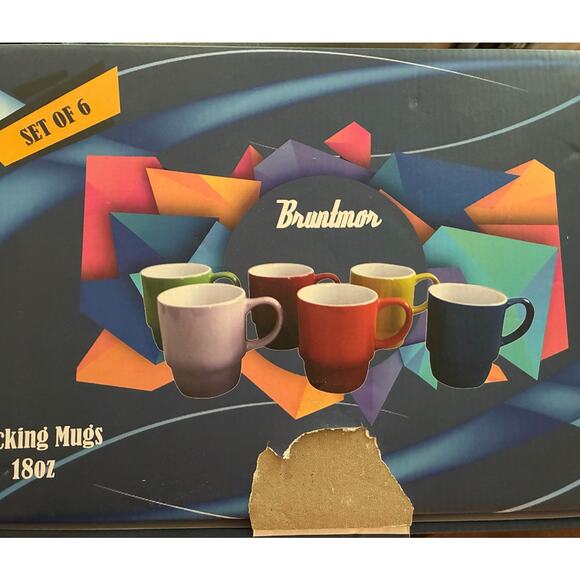 Bruntmor Stacking Mugs – Set of 6 Orange Coffee Cups - Picture 4 of 5